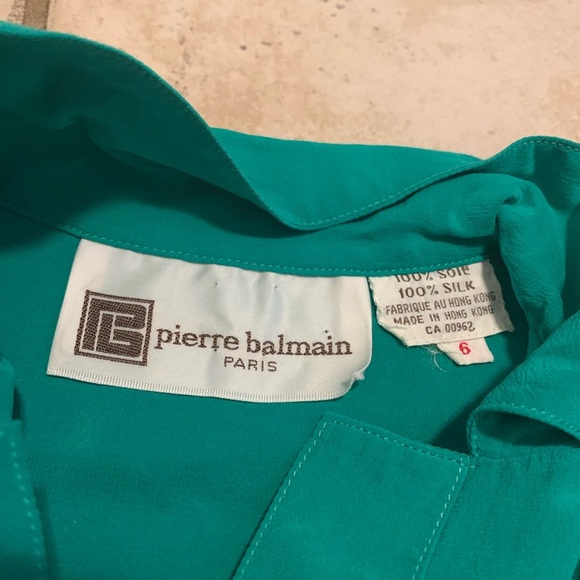 Rare Vintage 1970s Pierre Balmain Paris 100% Silk Green Midi Dress Size 6 - Picture 2 of 5